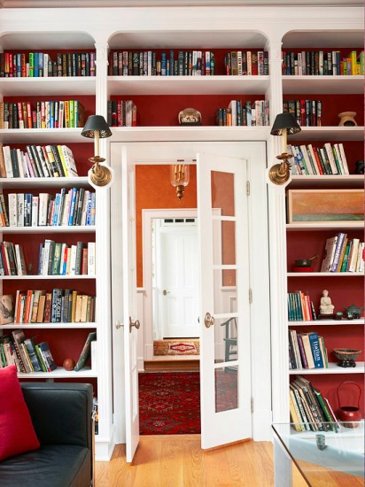 Red walled built ins
