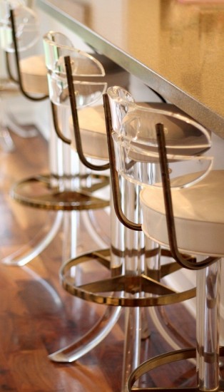 lucite and brass bar stools