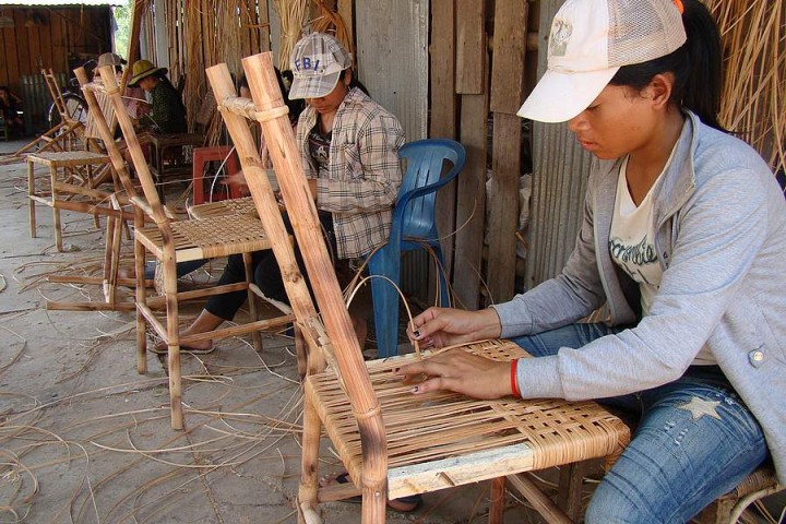 weaving a rattan chair